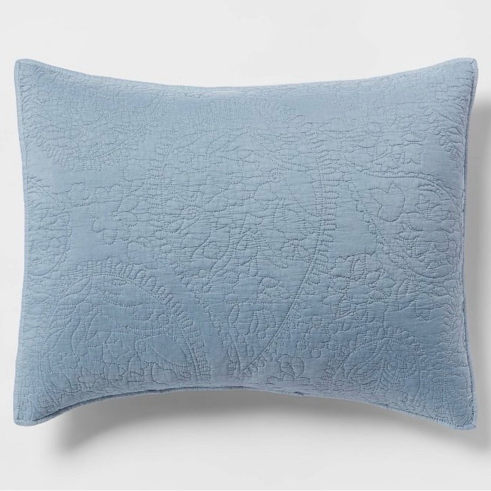 NEW Threshold Standard Garment Washed Paisley Stitch Sham in Sky Blue